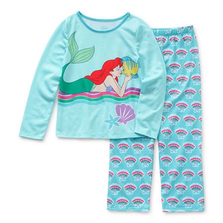 Disney Collection Little & Big Girls 2-pc. Ariel Princess The Little Mermaid Pant Pajama Set, 2 , Blue