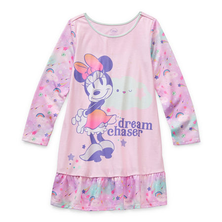 Disney Collection Little & Big Girls Minnie Mouse Long Sleeve Round Neck Nightgown, 2 , Pink
