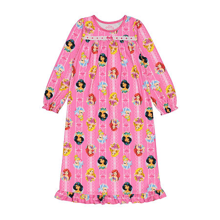 Disney Little & Big Girls Princess Long Sleeve Round Neck Nightgown, 10 , Pink