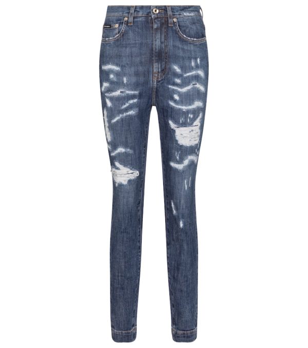 Distressed high-rise skinny jeans