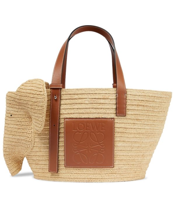 Elephant raffia and leather tote