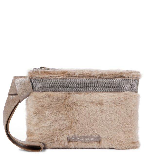 Embellished shearling clutch