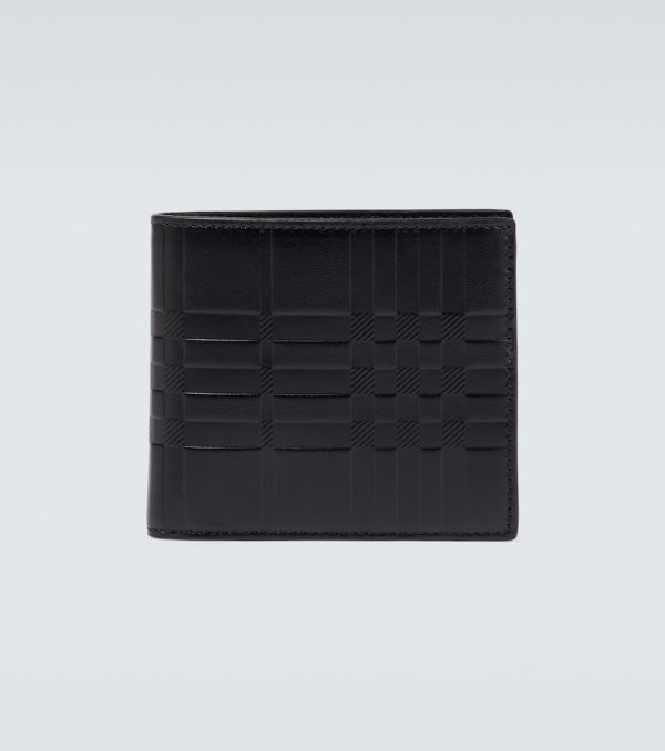 Embossed checked leather wallet