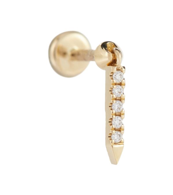 Eternity Bar Threaded 18kt yellow gold single earring with diamonds