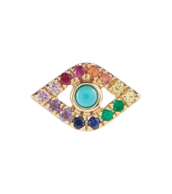 Evil Eye 14kt gold single earring with turquoise and diamonds