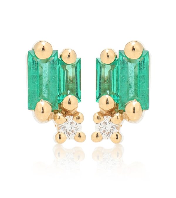 Fireworks 18kt gold earrings with emeralds and diamonds