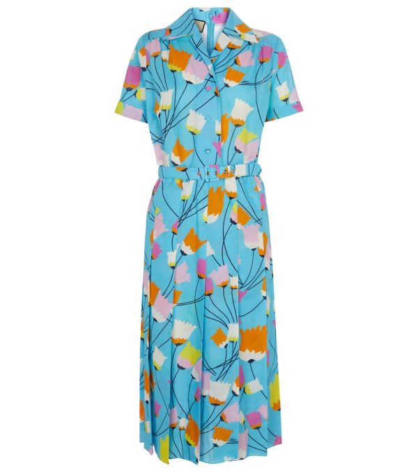 Floral cotton and linen midi dress