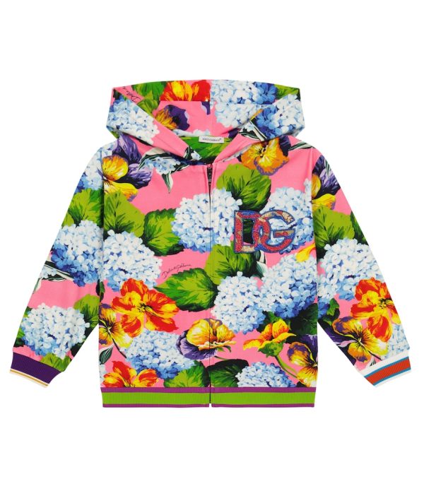Floral cotton-blend zipped hoodie