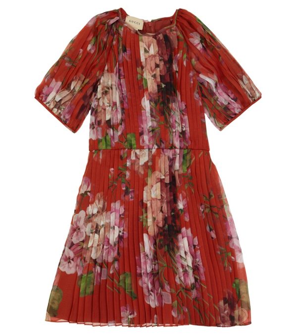 Floral pleated silk dress