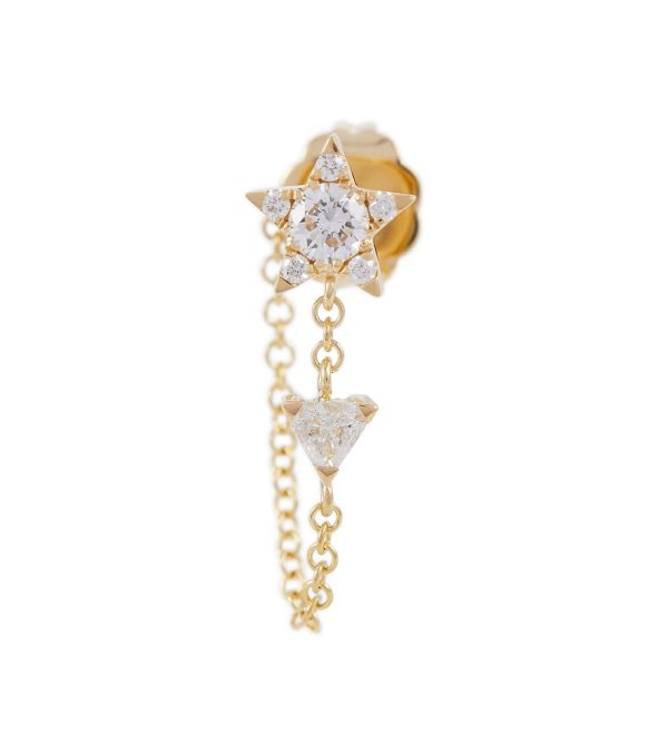 Flower Chain 18kt gold single earring with diamonds