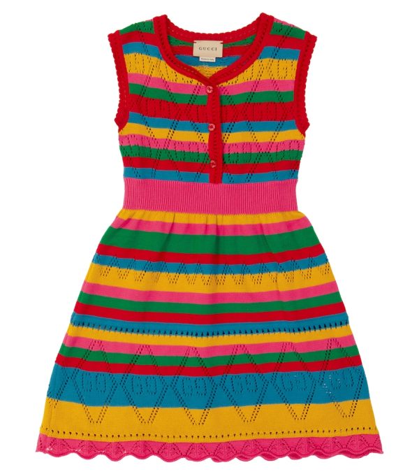 GG striped open-knit cotton dress
