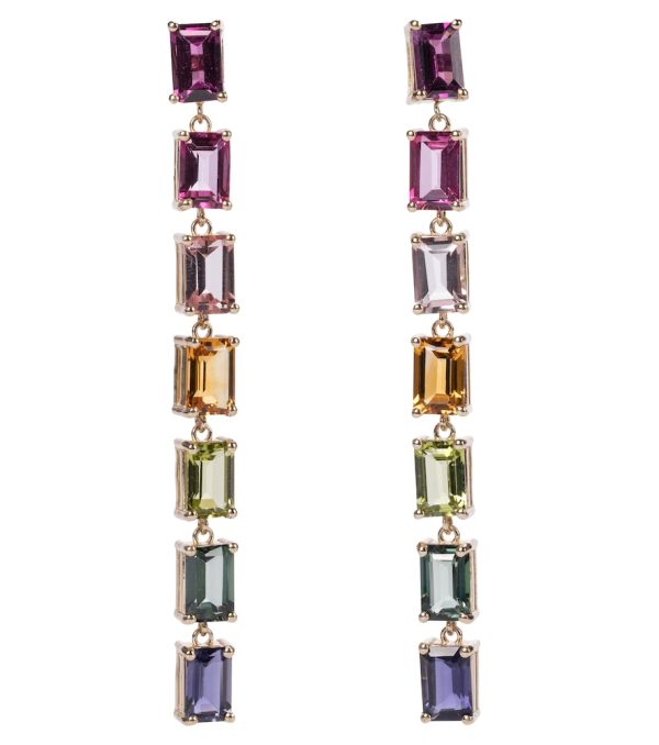 Gemma Rainbow 14kt gold drop earrings with topaz and rhodolite