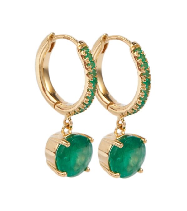 Grass Seed 18kt gold hoop earrings with emeralds