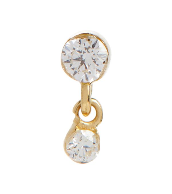 Invisible 14kt gold single drop earring with diamonds