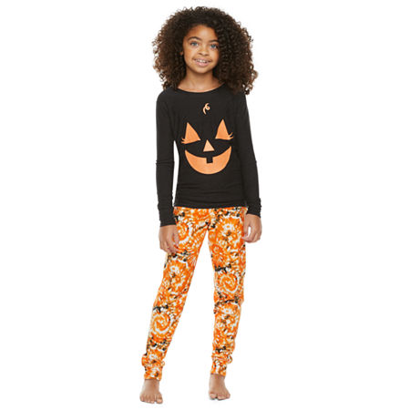 Jaclyn Pumpkin Family Little & Big Girls 2-pc. Halloween Pajama Set, Large , Black