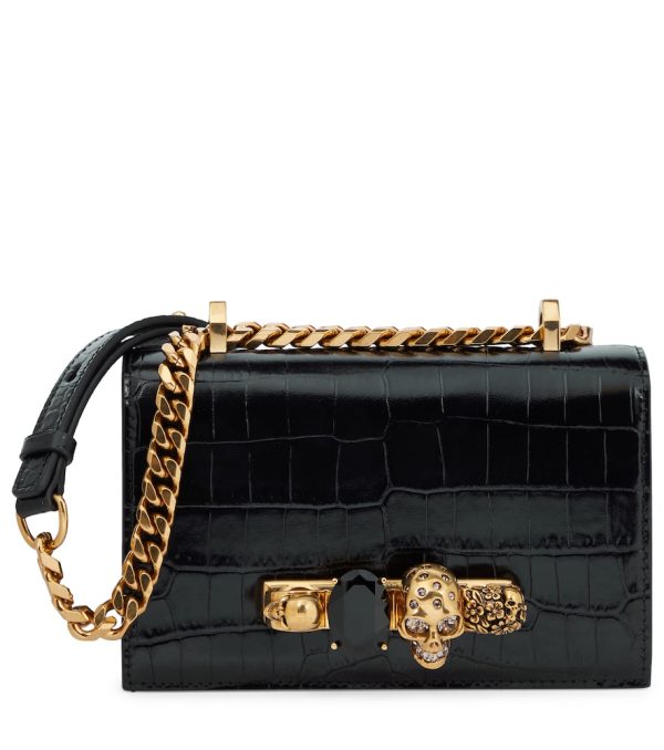 Jewelled Satchel Mini croc-effect crossbody bag