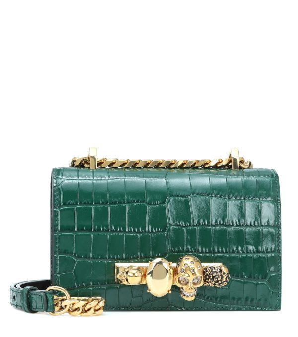 Jewelled Satchel croc-effect crossbody bag