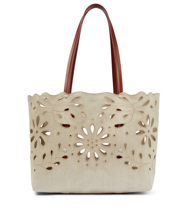 Kamilla Medium broderie anglaise linen tote