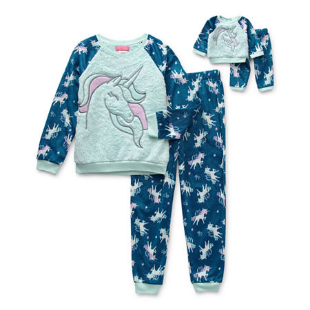 Little & Big Girls 2-pc. Pant Pajama Set, Small , Blue