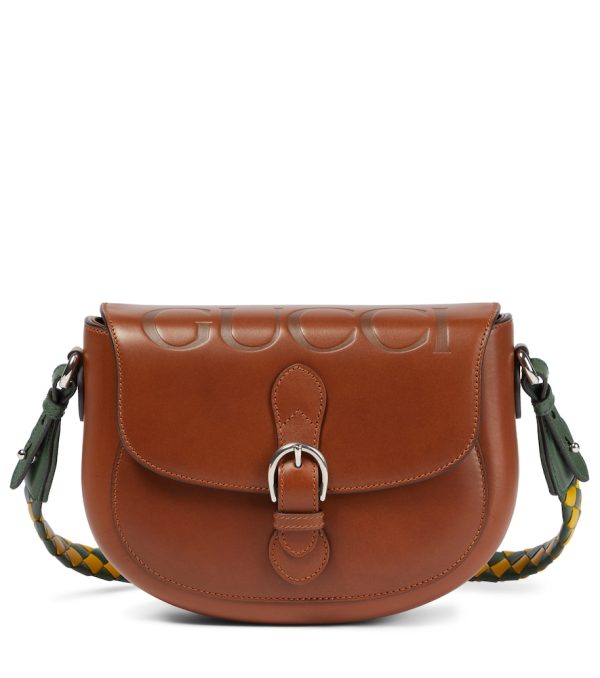 Logo embossed leather crossbody bag