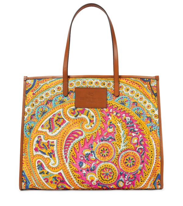 Paisley canvas and leather tote