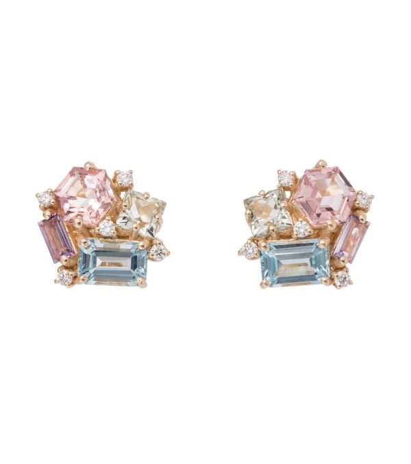 Pastel Blossom 14kt gold earrings with amethysts, topaz and diamonds