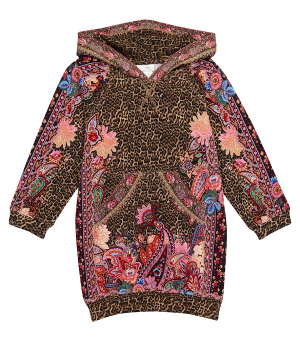 Printed cotton hoodie dress