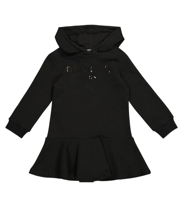 Sequined logo cotton hoodie dress