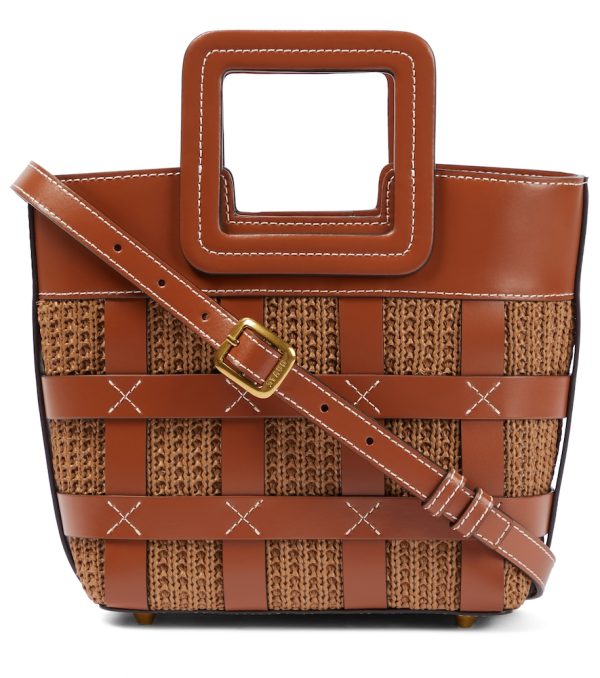 Shirley Mini leather and raffia tote