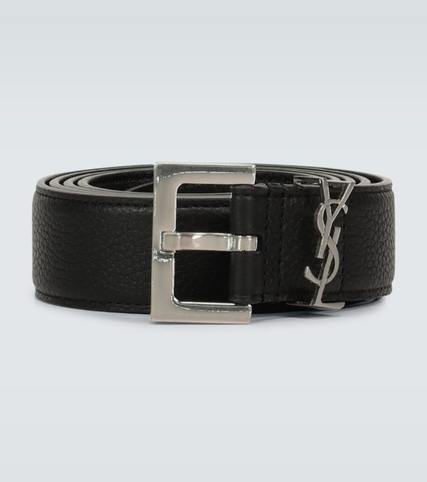 Slim grained leather belt