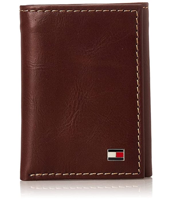 Tommy Hilfiger Men's Genuine Leather Trifold Wallet With ID Window, Credit Card Pockets