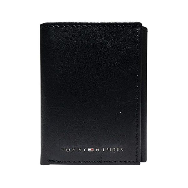 Tommy Hilfiger Men's Genuine Leather Trifold Wallet With ID Window, Credit Card Pockets