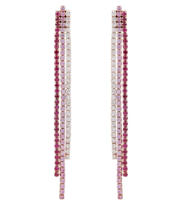 Triple Thread 18kt rose gold drop earrings with rubies, pink sapphires, and diamonds