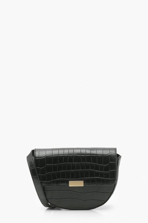 Womens Croc Pu Saddle Cross Body - Black - One Size, Black