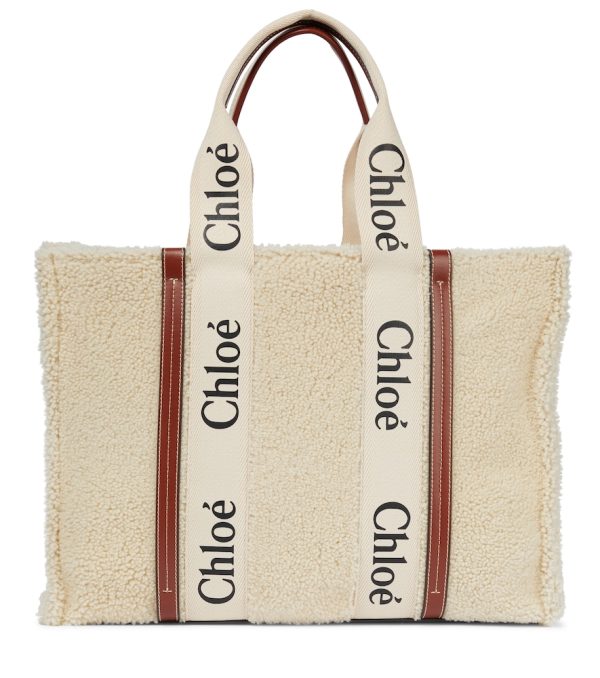 Woody Large shearling and leather tote
