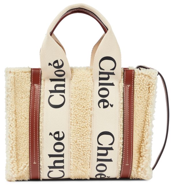 Woody Small shearling and leather tote