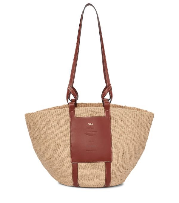 x Mifuko leather-trimmed raffia tote