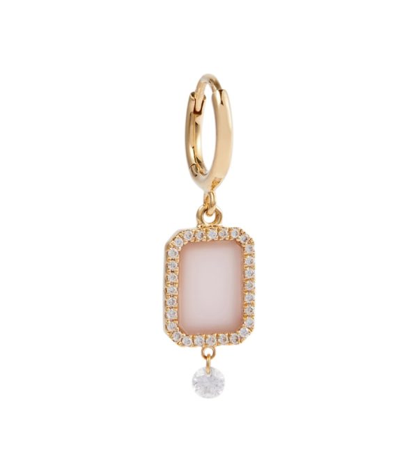 18kt gold single earring with diamonds and rose quartz