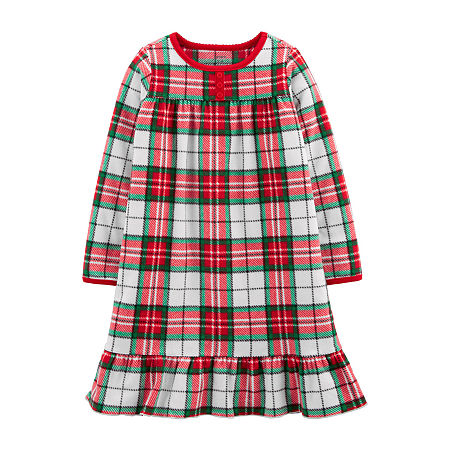 Carter's Toddler Girls Long Sleeve Round Neck Nightgown, 2t , Red