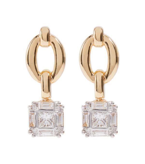 Catena Illusion Assher 18kt gold earrings with diamonds