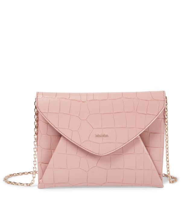 Croc-effect leather envelope crossbody bag