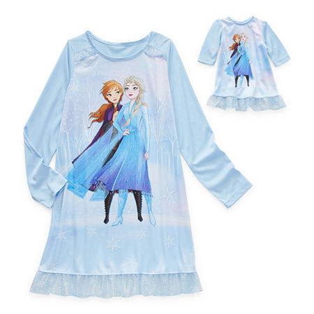 Dollie and Me Disney Little & Big Girls Frozen Long Sleeve Crew Neck Nightgown, 4 , Blue