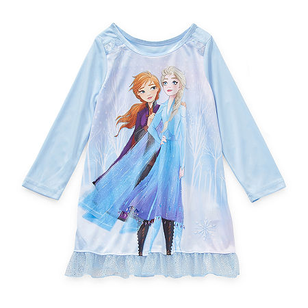 Dollie and Me Disney Toddler Girls Frozen Long Sleeve Crew Neck Nightgown, 2t , Blue