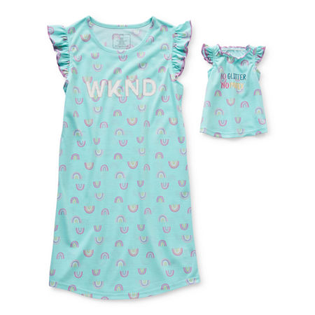 Dots & Dreams Dollie And Me Little & Big Girls 2-pc. Short Sleeve Round Neck Nightgown, Medium , Green