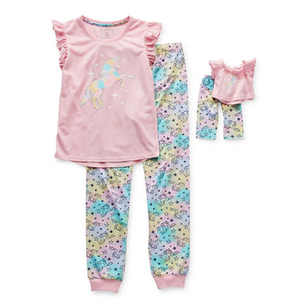 Dream Big Peace Out Dollie And Me Little & Big Girls 4-pc. Pant Pajama Set, Medium (10-12) , Pink
