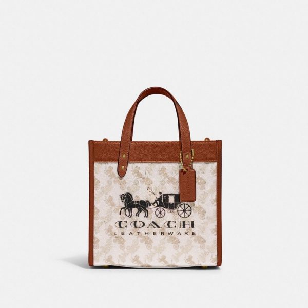 Field Tote 22 With Horse And Carriage Print And Carriage Badge in Beige