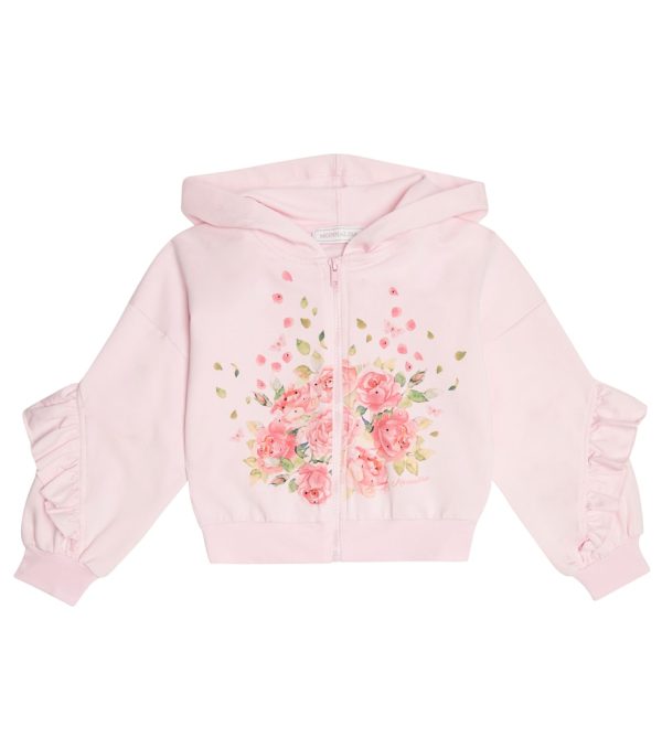 Floral ruffled jersey hoodie