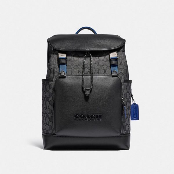 League Flap Backpack In Signature Jacquard in Black