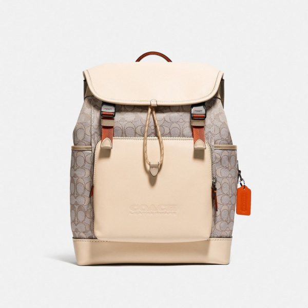 League Flap Backpack In Signature Jacquard in White