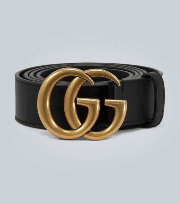 Leather belt with Double G buckle